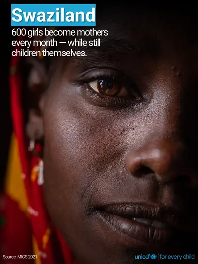Adolescent motherhood tile for Eswatini, Photo · English