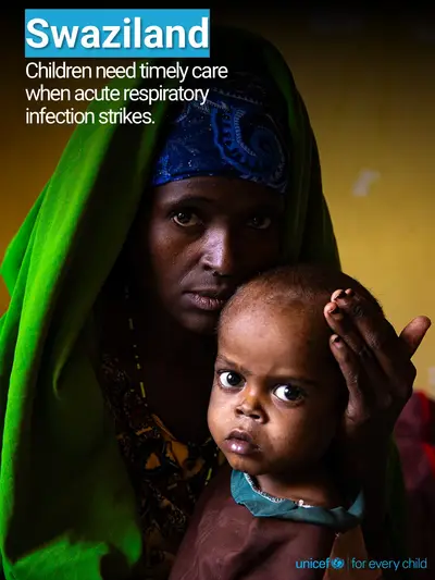 Childhood pneumonia tile for Eswatini, Photo · English