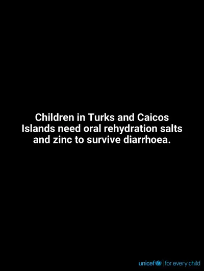 Oral rehydration salts tile for Turks and Caicos Islands, Text only · English