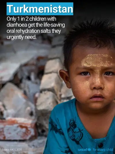 Oral rehydration salts tile for Turkmenistan, Photo · English