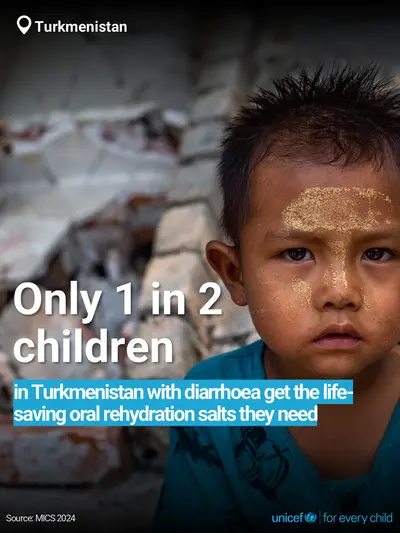 Oral rehydration salts tile for Turkmenistan, Bold number · English
