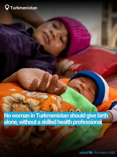 Skilled birth attendance tile for Turkmenistan, Bold number · English