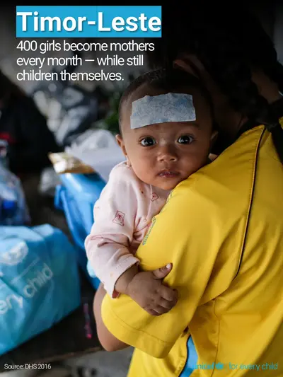 Adolescent motherhood tile for Timor-Leste, Photo · English