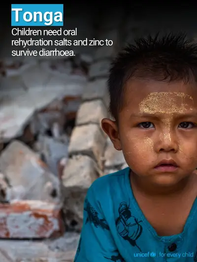 Oral rehydration salts tile for Tonga, Photo · English
