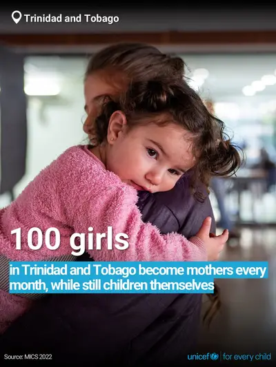 Adolescent motherhood tile for Trinidad and Tobago, Bold number · English