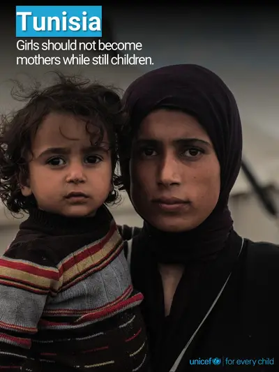 Adolescent motherhood tile for Tunisia, Photo · English
