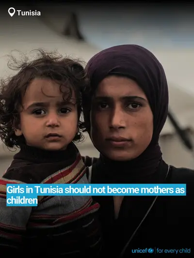 Adolescent motherhood tile for Tunisia, Bold number · English
