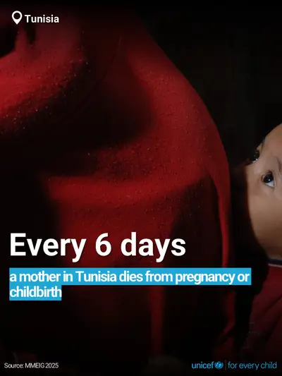 Maternal mortality tile for Tunisia, Bold number · English