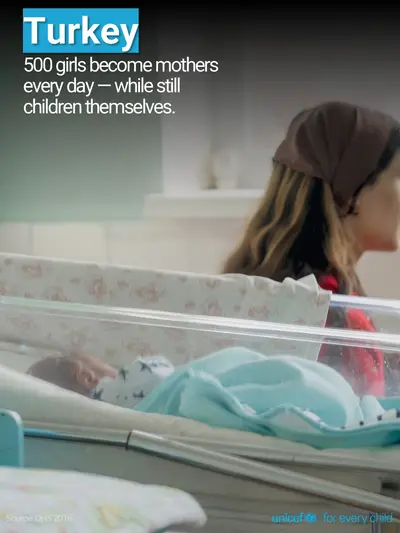 Adolescent motherhood tile for The Republic of Türkiye, Photo · English