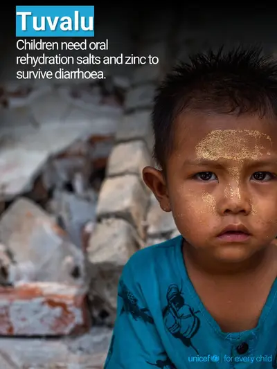 Oral rehydration salts tile for Tuvalu, Photo · English
