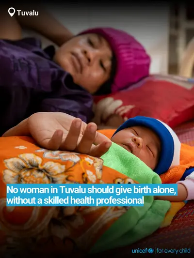 Skilled birth attendance tile for Tuvalu, Bold number · English