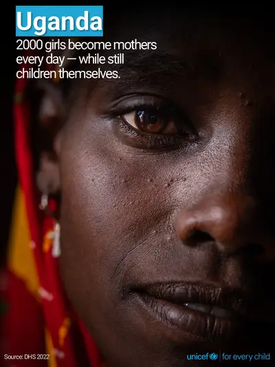 Adolescent motherhood tile for Uganda, Photo · English
