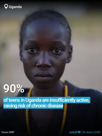 Adolescent physical activity tile for Uganda, Bold number · English