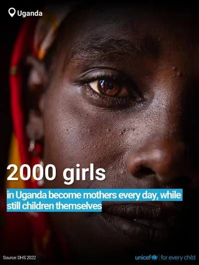 Adolescent motherhood tile for Uganda, Bold number · English