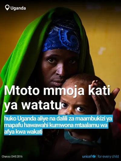 Childhood pneumonia tile for Uganda, Bold number · Swahili