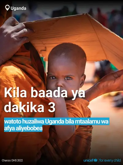 Skilled birth attendance tile for Uganda, Bold number · Swahili