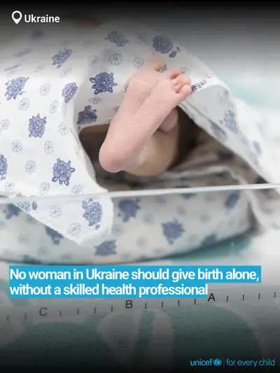 Skilled birth attendance tile for Ukraine, Bold number · English