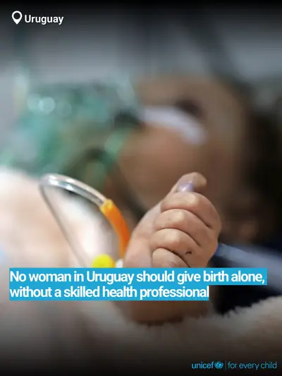 Skilled birth attendance tile for Uruguay, Bold number · English