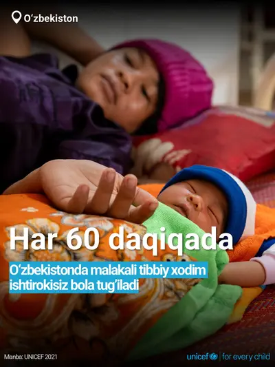 Skilled birth attendance tile for Uzbekistan, Bold number · Uzbek