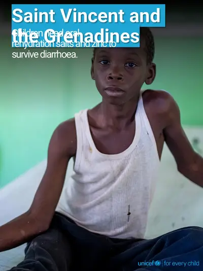 Oral rehydration salts tile for Saint Vincent and the Grenadines, Photo · English