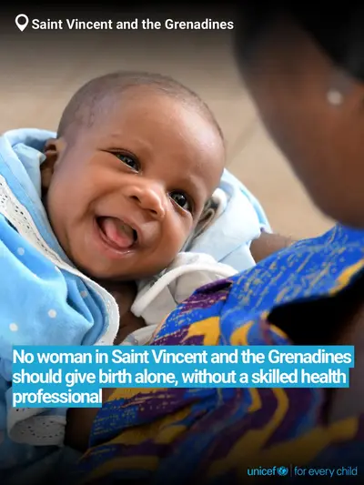 Skilled birth attendance tile for Saint Vincent and the Grenadines, Bold number · English