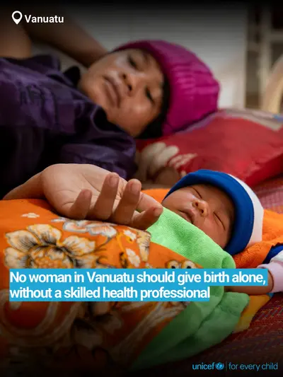 Skilled birth attendance tile for Vanuatu, Bold number · English