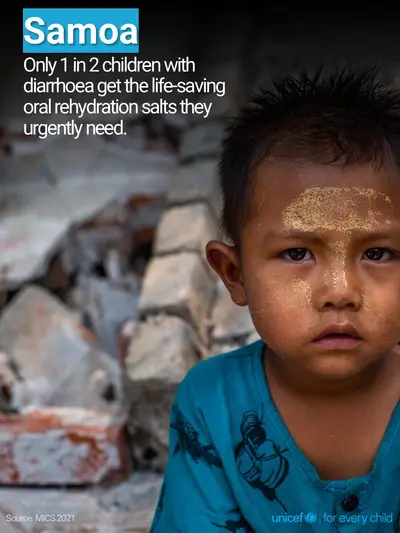 Oral rehydration salts tile for Samoa, Photo · English