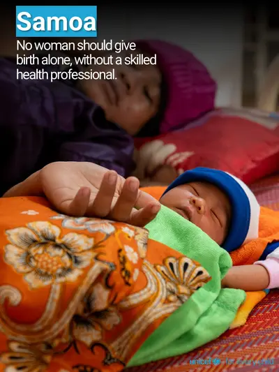 Skilled birth attendance tile for Samoa, Photo · English