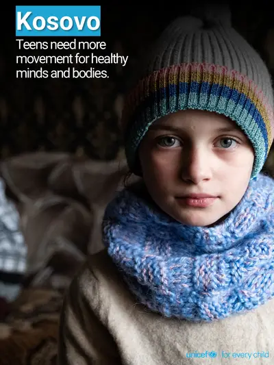 Adolescent physical activity tile for Kosovo, Photo · English