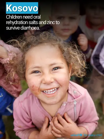 Oral rehydration salts tile for Kosovo, Photo · English