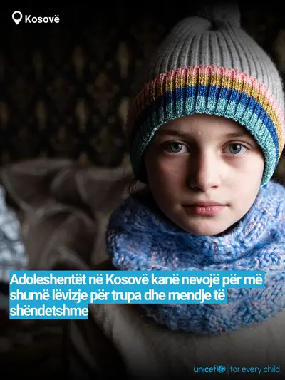 Adolescent physical activity tile for Kosovo, Bold number · Albanian
