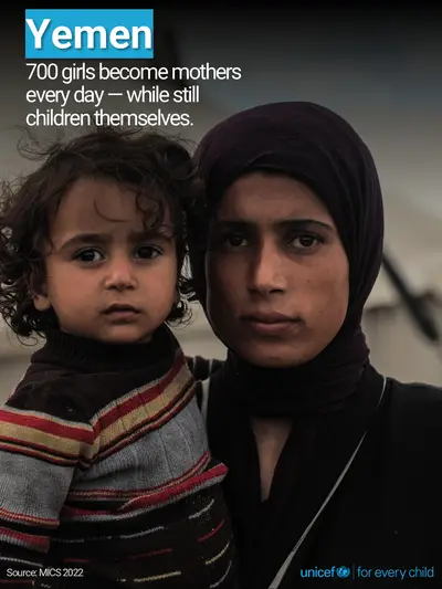 Adolescent motherhood tile for Yemen, Photo · English