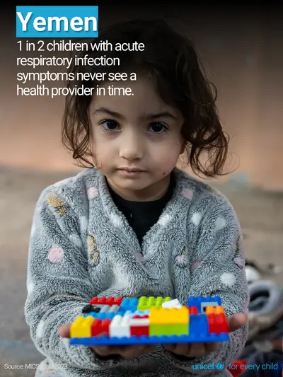 Childhood pneumonia tile for Yemen, Photo · English