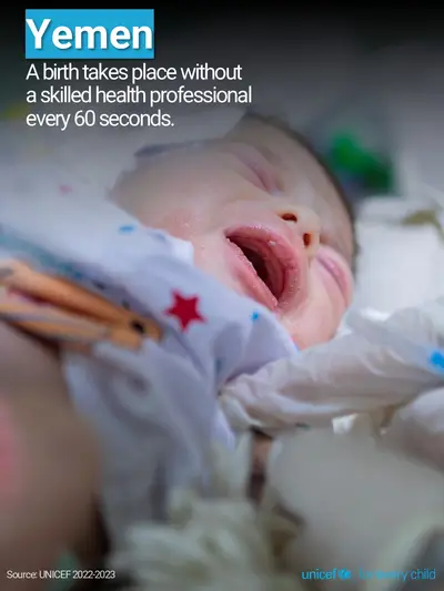 Skilled birth attendance tile for Yemen, Photo · English