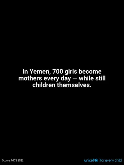 Adolescent motherhood tile for Yemen, Text only · English