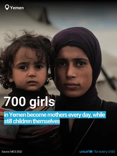Adolescent motherhood tile for Yemen, Bold number · English