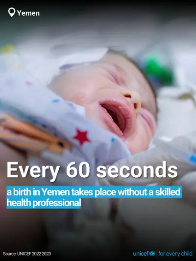 Skilled birth attendance tile for Yemen, Bold number · English