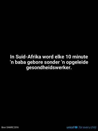 Skilled birth attendance tile for South Africa, Text only · Afrikaans
