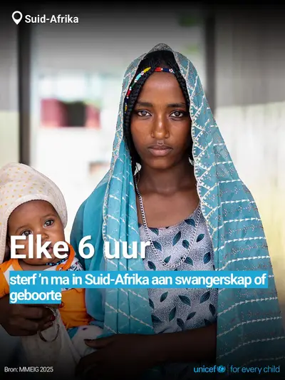 Maternal mortality tile for South Africa, Bold number · Afrikaans