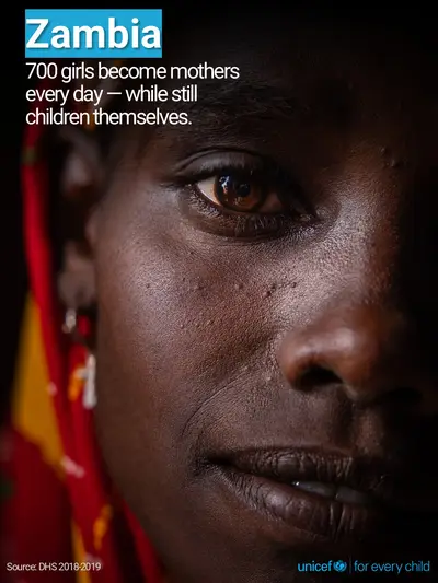 Adolescent motherhood tile for Zambia, Photo · English